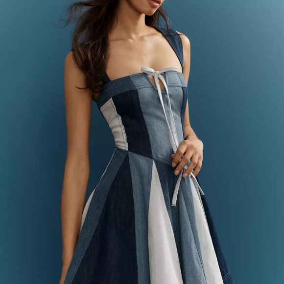 Pilcro Sleeveless Paneled Denim Fit & Flare Mini Dress - Picture 2 of 4